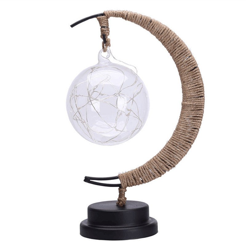 LED Crescent Moon Lamp with USB Power, Decorative Table Light with Glass Pendants