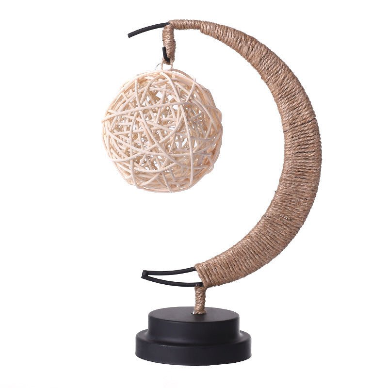 LED Crescent Moon Lamp with USB Power, Decorative Table Light with Glass Pendants