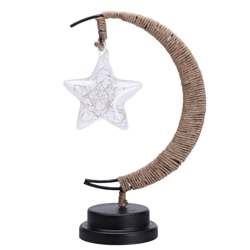LED Crescent Moon Lamp with USB Power, Decorative Table Light with Glass Pendants