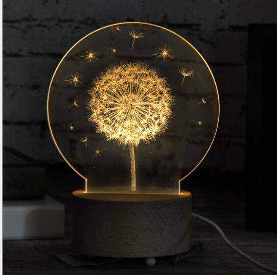 3D Dandelion Illusion LED Night Light, Touch-Controlled Lamp for Bedroom