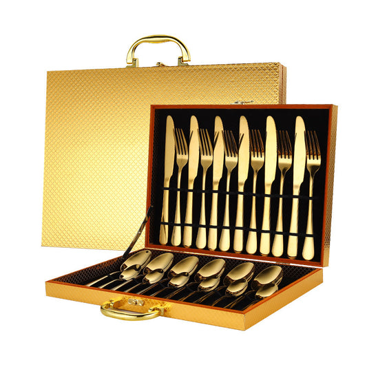 24-Piece Stainless Steel Flatware Set in Gift Case (Black/Matte Black/Colorful/Gold/Silver/Rose Gold)