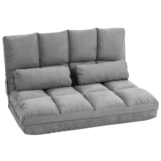 Folding Upholstered Couch Bed Gray Convertible Floor Sofa Chair Metal Frame Pillows