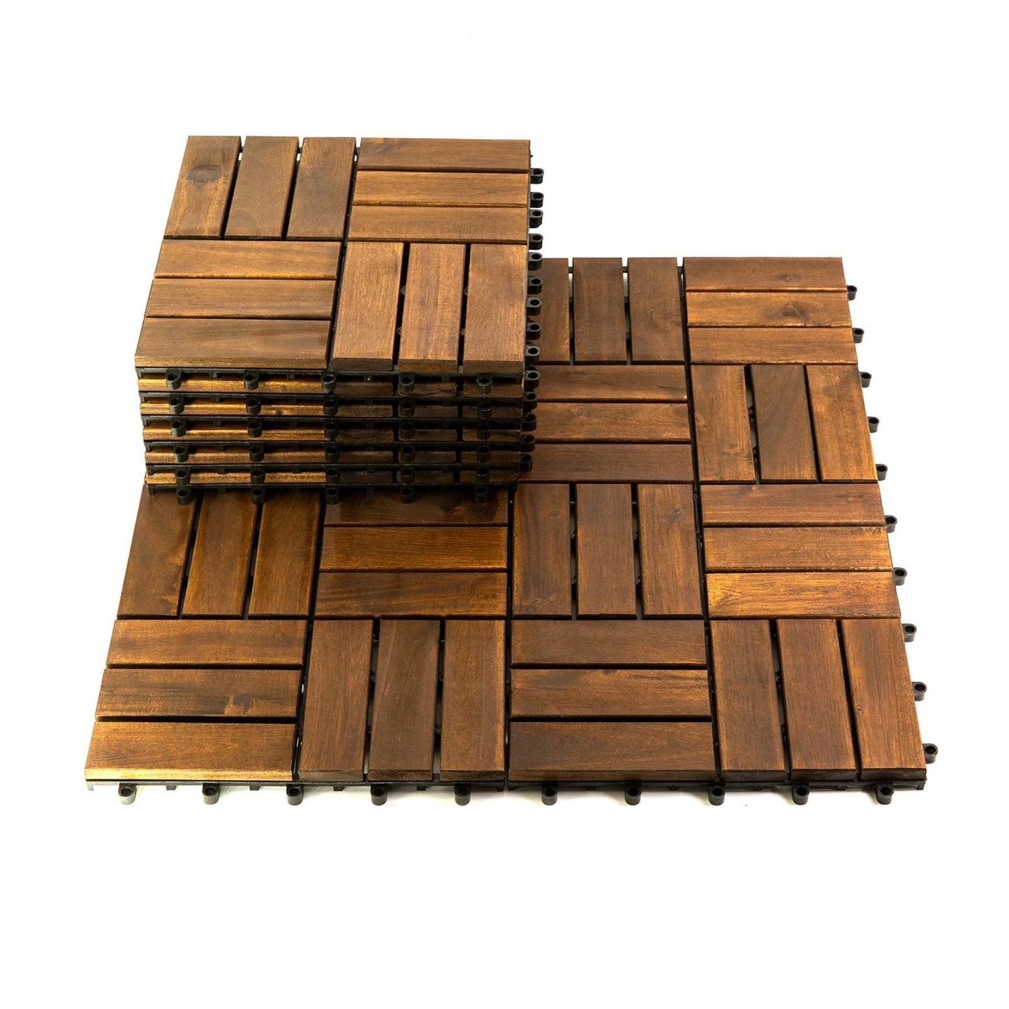 Acacia Wood Interlocking Flooring Tiles, 10 Pack, 12 x 12 Inch