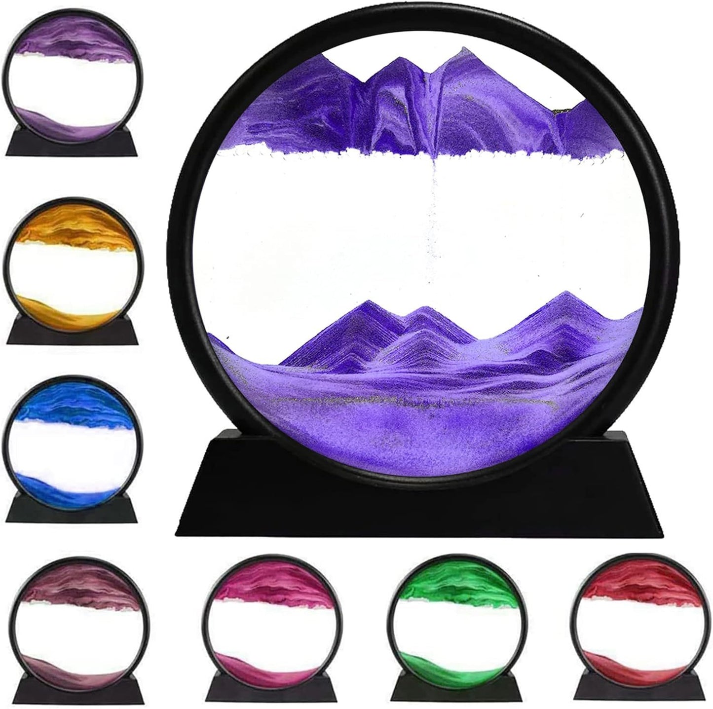 3D Moving Sand Art Picture Round Glass Sandscape Liquid Motion Flowing Sand Painting Desk Relaxing Decor - DonoHome