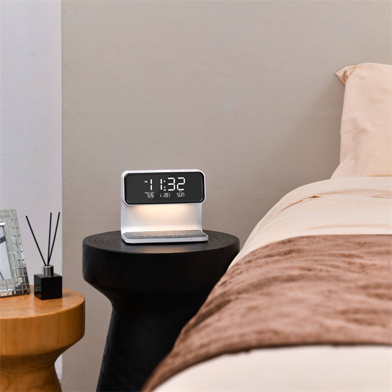 3-in-1 LED Bedside Lamp with Wireless Charger & Alarm Clock