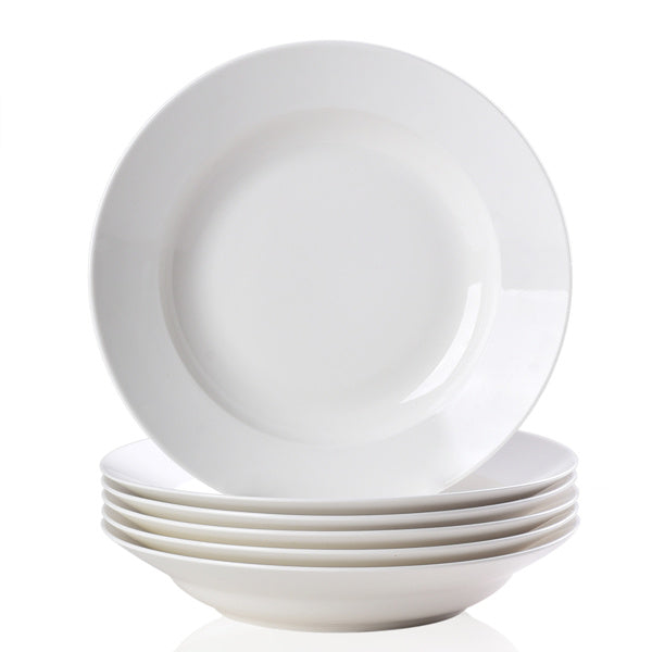 Set of 6 – 9.5″ White Ceramic Dinner/Soup Plates