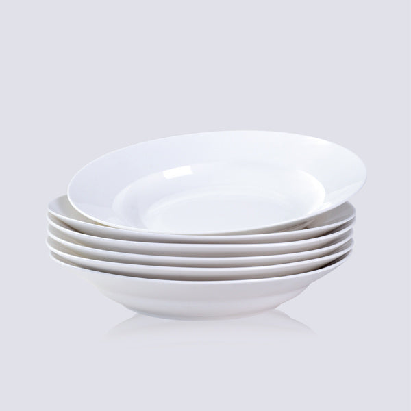 Set of 6 – 9.5″ White Ceramic Dinner/Soup Plates