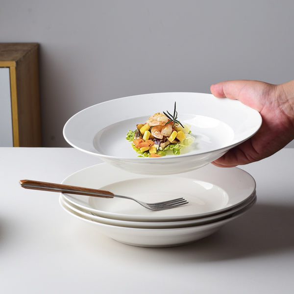 Set of 6 – 9.5″ White Ceramic Dinner/Soup Plates