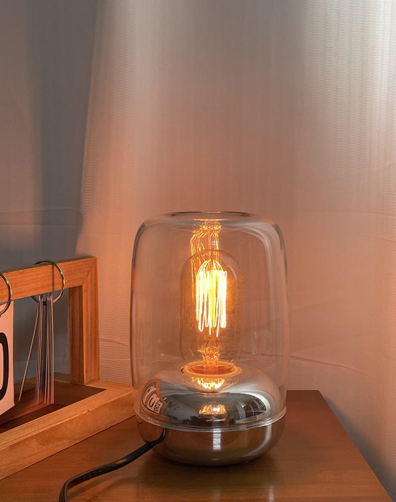 Edison Bulb Style Ambient Night Light, Glass Dome Bedside Lamp for Bedroom & Living Room Decoration