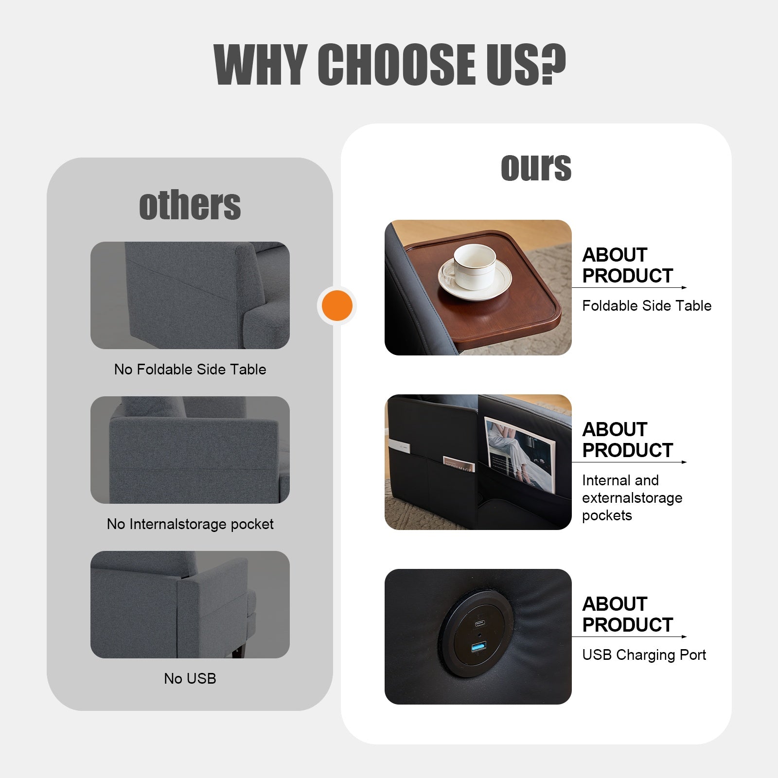 3-in-1 Sleeper Chair with USB Charging Ports and Tray Table - DonoHome