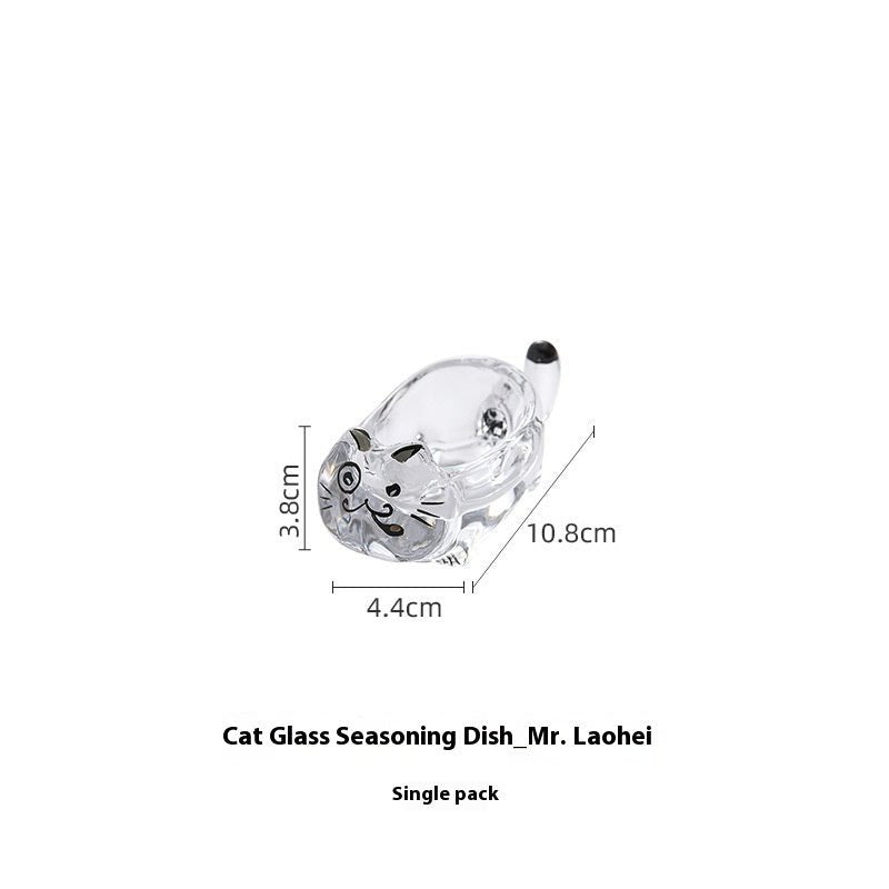 Cute Cat Crystal Glass Soy Sauce Dish for Sushi and Condiments