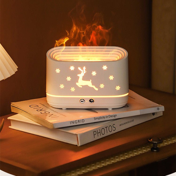 Christmas Flame Humidifier, Mute Essential Oil Diffuser with Elk Pattern