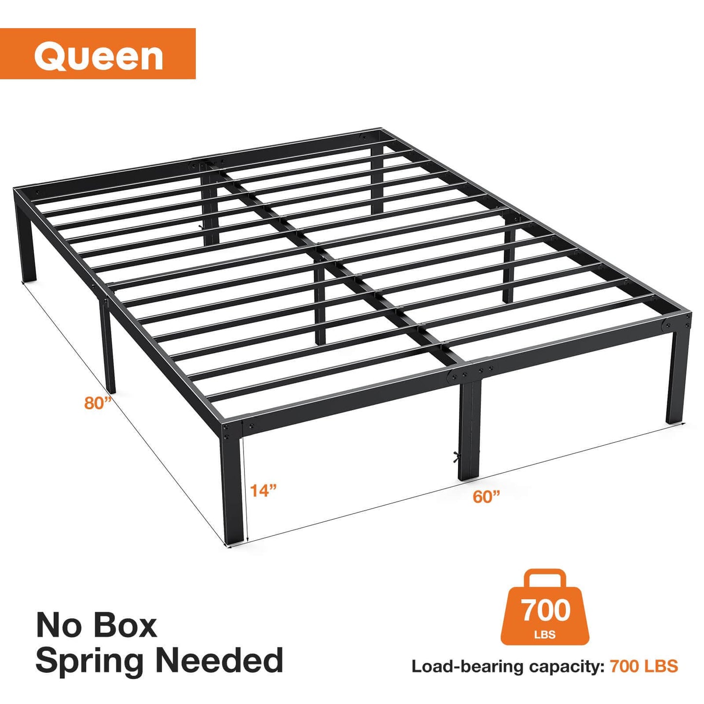 Heavy-Duty Metal Platform Bed Frame (No Box Spring Needed, Noise-Free) – Twin/Full/Queen/King