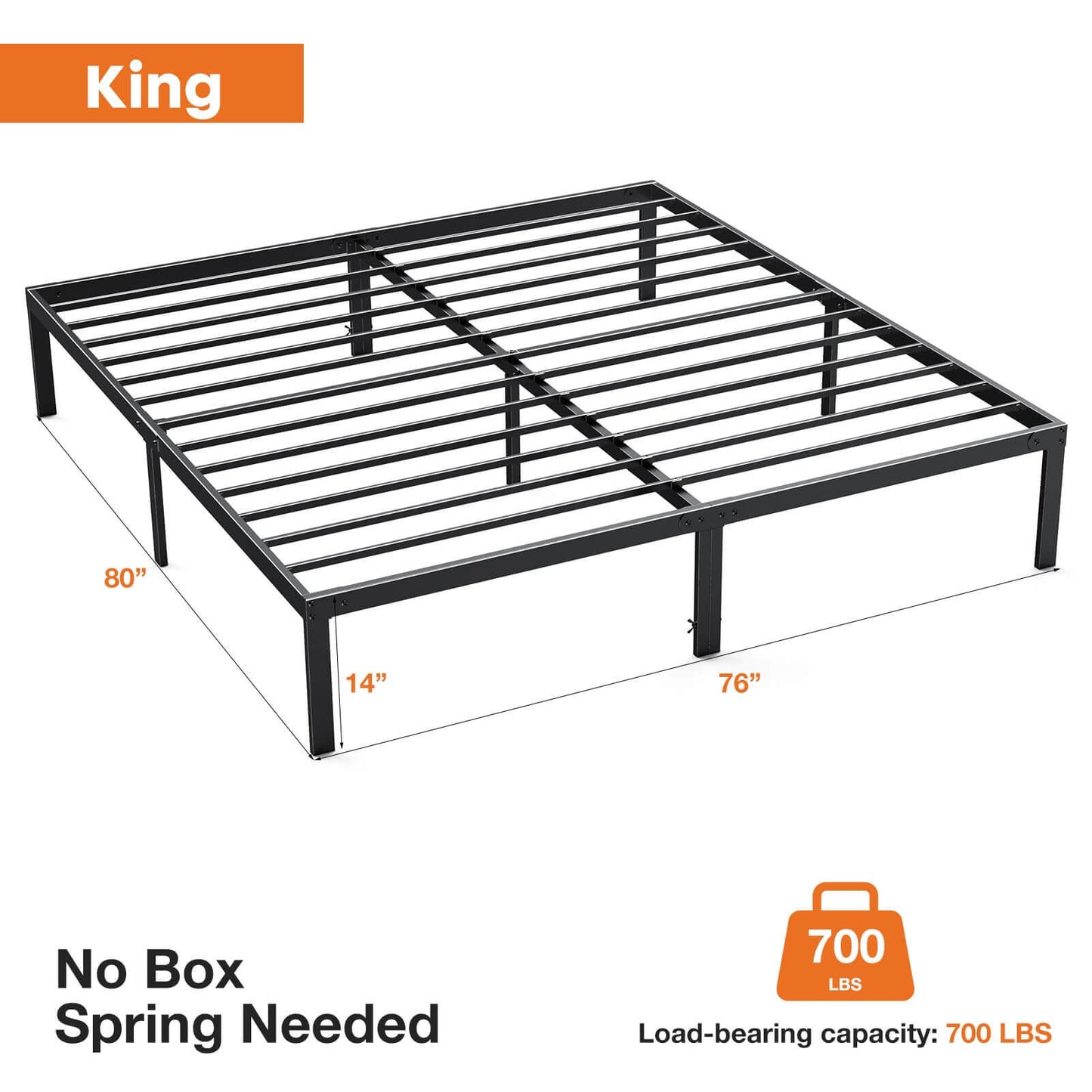 Heavy-Duty Metal Platform Bed Frame (No Box Spring Needed, Noise-Free) – Twin/Full/Queen/King