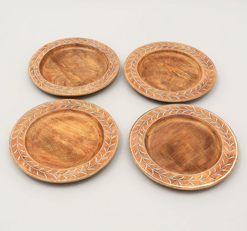 Handcrafted 13″ Wooden Charger Plates – Set of 4, Rustic Tableware