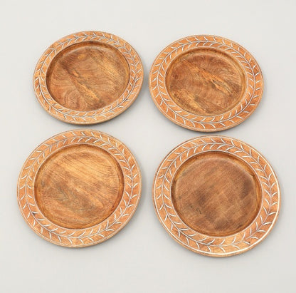 Handcrafted 13″ Wooden Charger Plates – Set of 4, Rustic Tableware