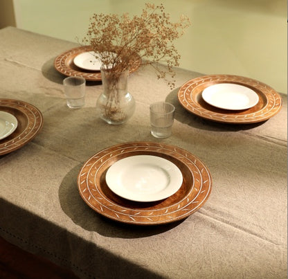 Handcrafted 13″ Wooden Charger Plates – Set of 4, Rustic Tableware