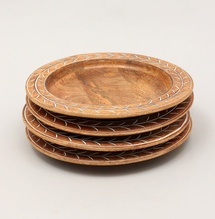 Handcrafted 13″ Wooden Charger Plates – Set of 4, Rustic Tableware