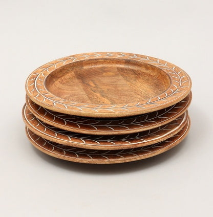 Handcrafted 13″ Wooden Charger Plates – Set of 4, Rustic Tableware
