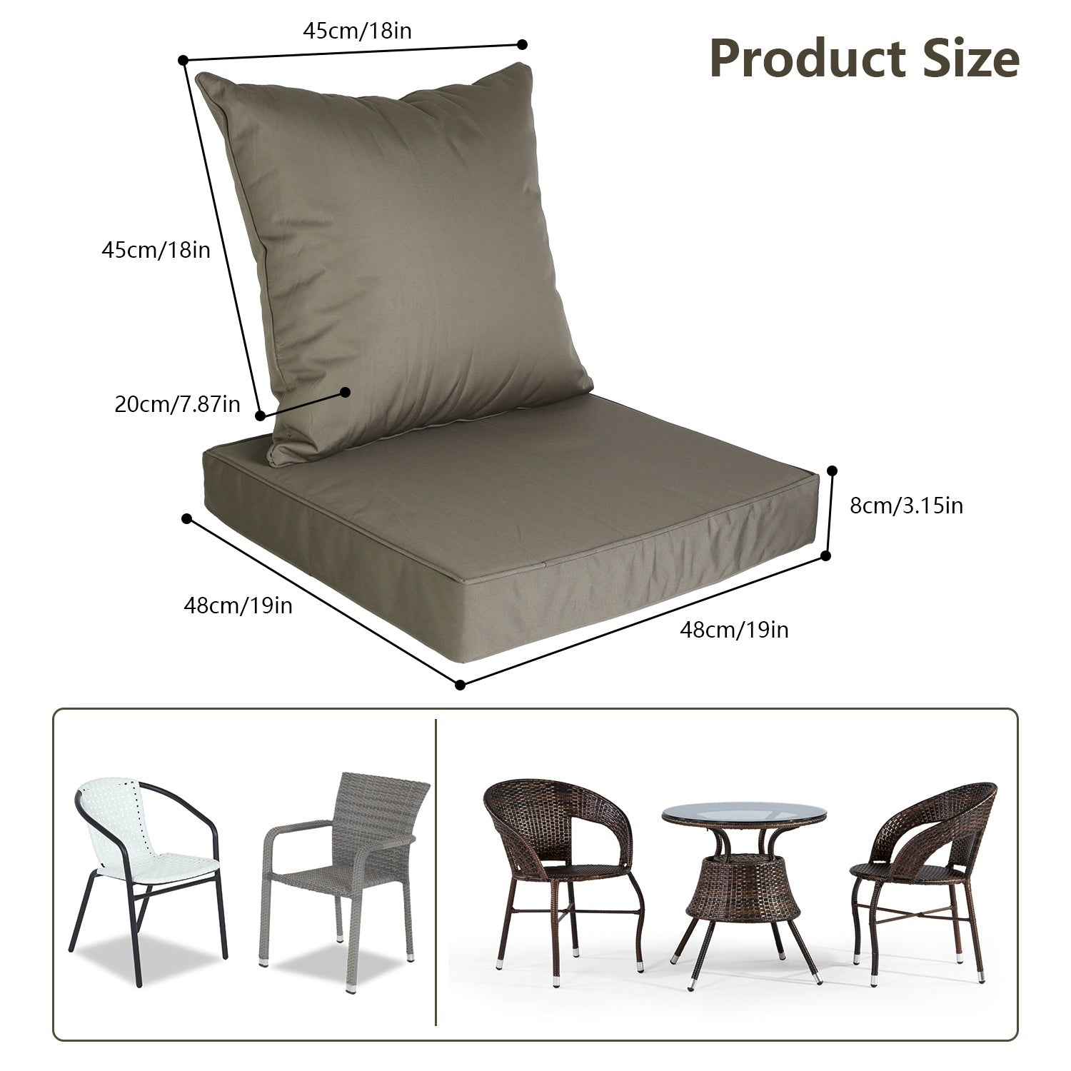 Waterproof Outdoor Seat Cushion Set with Back Pillow - Fade Resistant Chair Pad - DonoHome