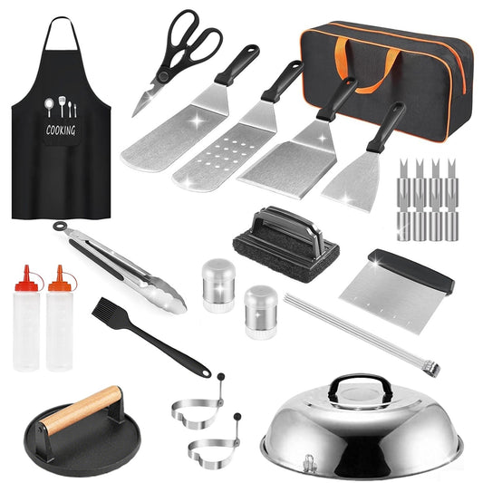 31-Piece Griddle & Flat-Top Grill Accessory Kit w/ Spatulas, Press, Basting Dome, Shakers, Tongs, Egg Rings & Storage Bag