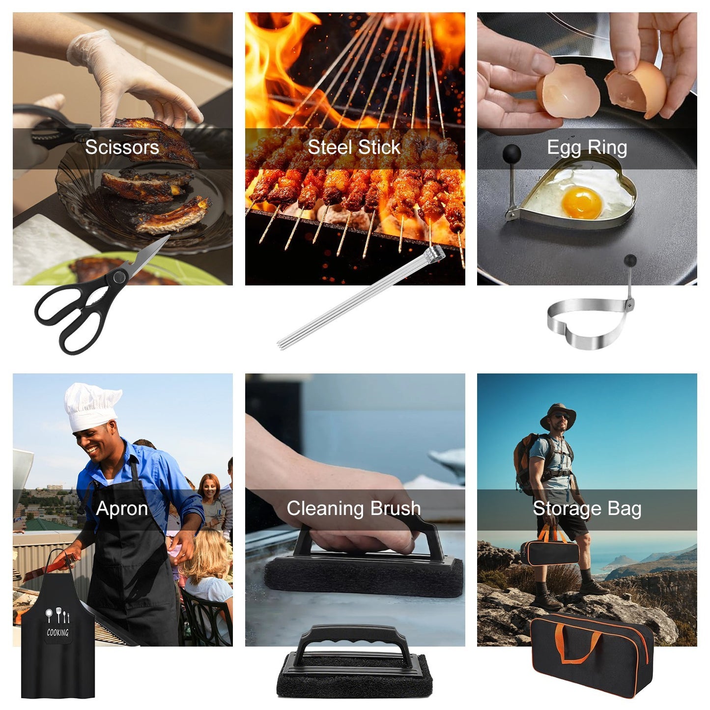 31-Piece Griddle & Flat-Top Grill Accessory Kit w/ Spatulas, Press, Basting Dome, Shakers, Tongs, Egg Rings & Storage Bag