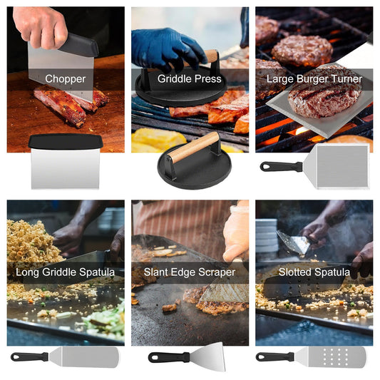 31-Piece Griddle & Flat-Top Grill Accessory Kit w/ Spatulas, Press, Basting Dome, Shakers, Tongs, Egg Rings & Storage Bag
