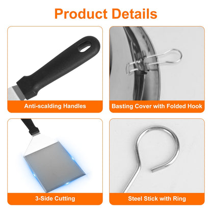 31-Piece Griddle & Flat-Top Grill Accessory Kit w/ Spatulas, Press, Basting Dome, Shakers, Tongs, Egg Rings & Storage Bag
