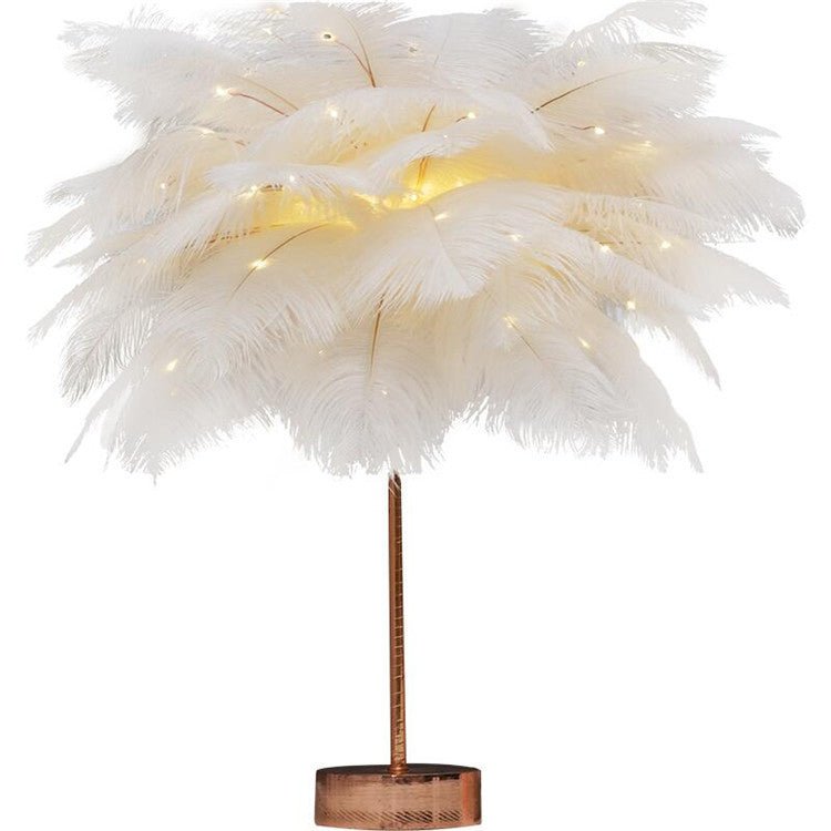 Decorative Feather Desk Lamp with Remote Control, USB & Battery Powered for Bedroom