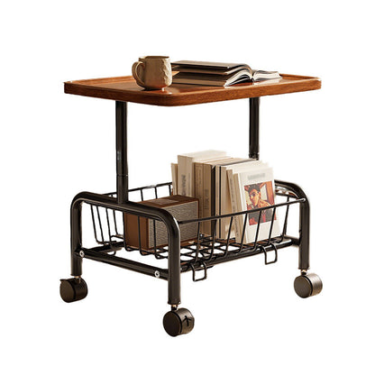 Rolling Side Table with Storage Basket – Adjustable Height Coffee & Laptop Table on Wheels