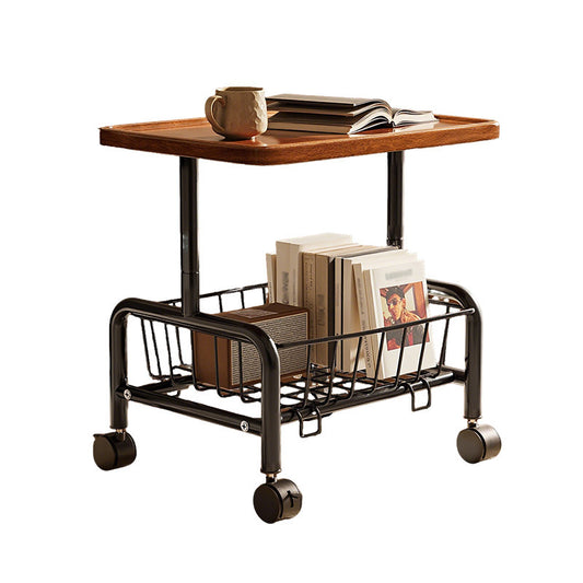 Rolling Side Table with Storage Basket – Adjustable Height Coffee & Laptop Table on Wheels
