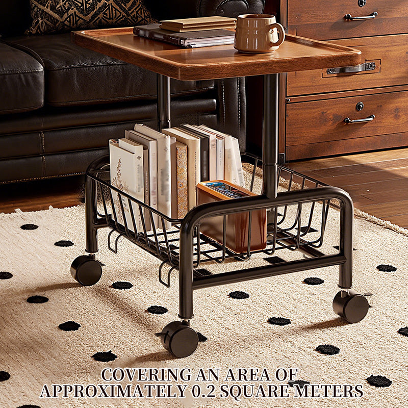 Rolling Side Table with Storage Basket – Adjustable Height Coffee & Laptop Table on Wheels