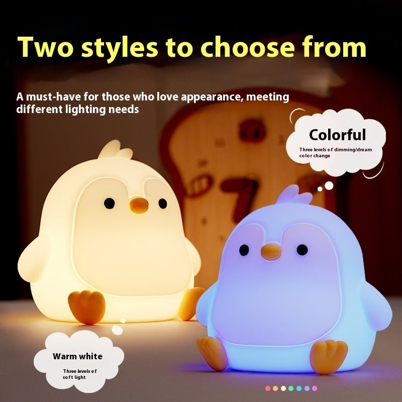 Cute Baby Penguin Silicone Night Light, Rechargeable Tap Control Bedside Lamp for Kids & Nursery