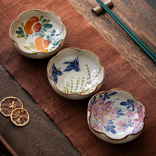 Retro Hand-Painted Ceramic Sauce & Dessert Plates – Underglaze Blue Style Fruit Dish