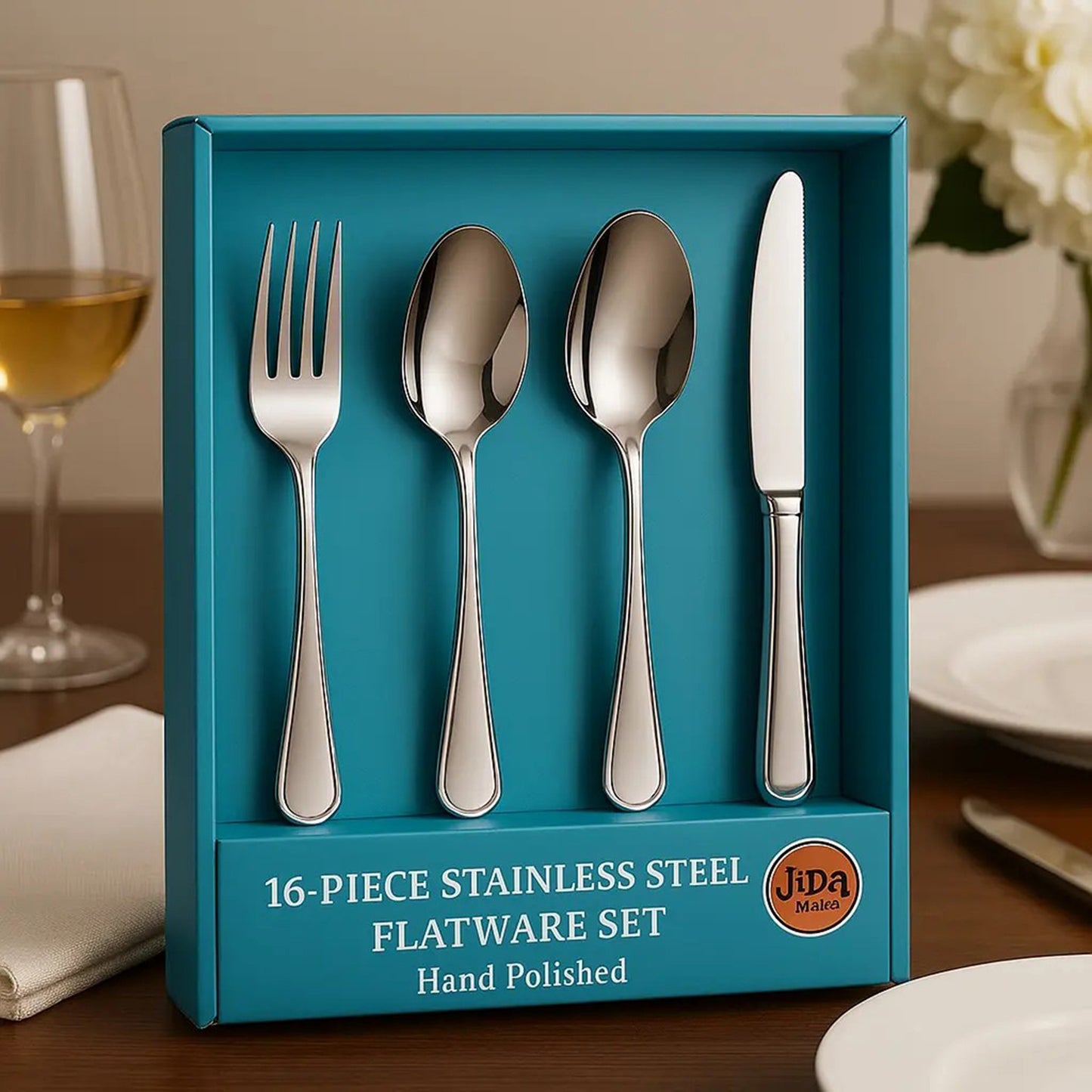 16-Piece Stainless Steel Flatware Set – Forks, Knives, Spoons & Teaspoons, Service for 4