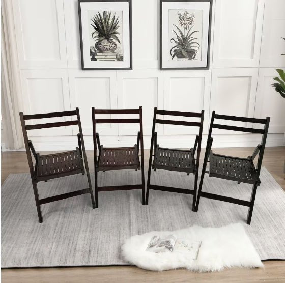 Set of 4 Foldable Slatted Wood Chairs - DonoHome