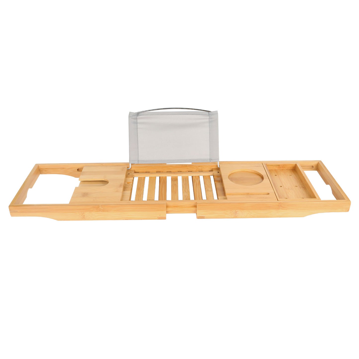 Extendable Bamboo Bathtub Caddy Tray With Wine Glass Holder, Tablet And Phone Rack, Bathroom Spa Bath Tray Table For Relaxing Reading Or Soaking