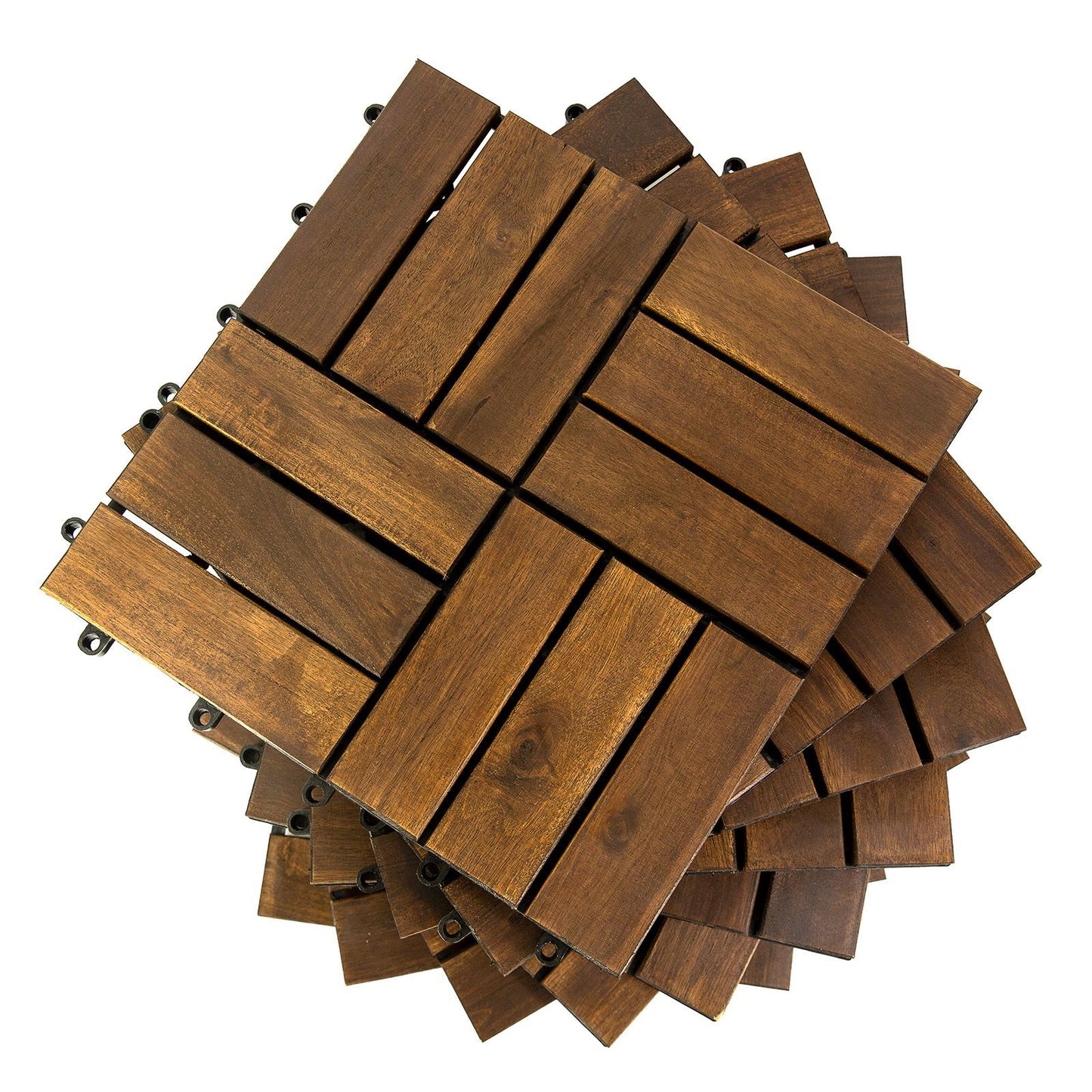 Acacia Wood Interlocking Flooring Tiles, 10 Pack, 12 x 12 Inch