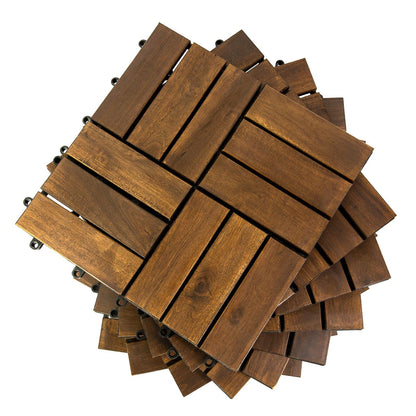 Acacia Wood Interlocking Flooring Tiles, 10 Pack, 12 x 12 Inch