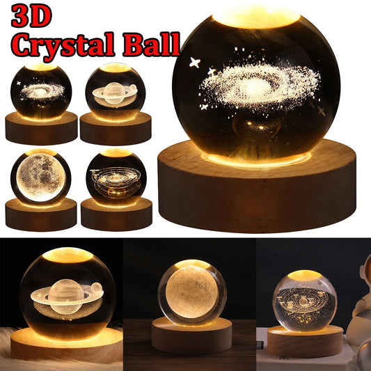3D Galaxy Crystal Ball LED Night Light, Dimmable Table Lamp