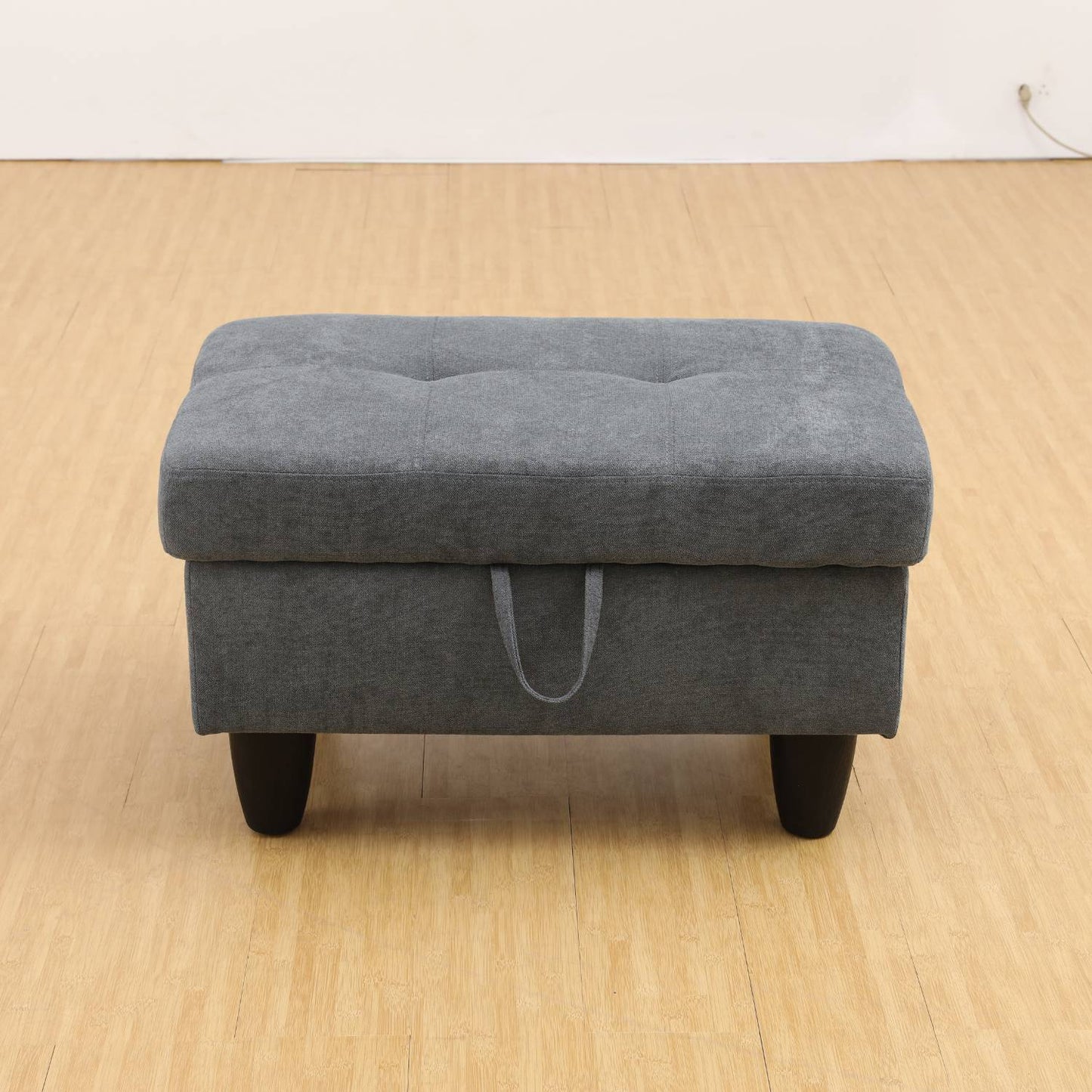 Modern Dark Grey Flannel Ottoman with Storage and Comfortable Seat - DonoHome
