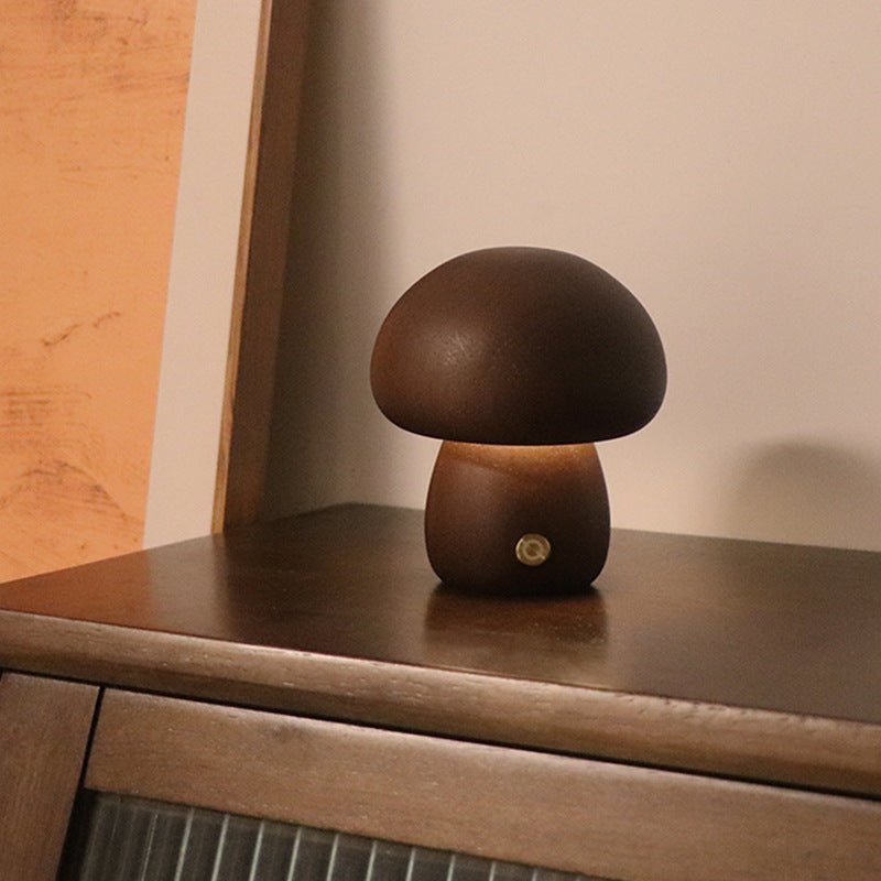 Wooden Mushroom LED Night Light, Touch-Activated Bedside Table Lamp