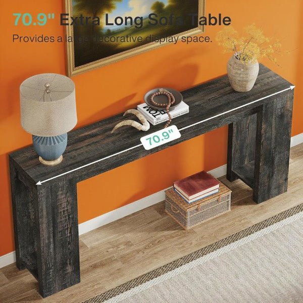 Rustic 71 Inch Long Console Table, Rectangular Wooden Entryway Or Sofa Table For Living Room, Hallway, Or Behind The Couch Decor