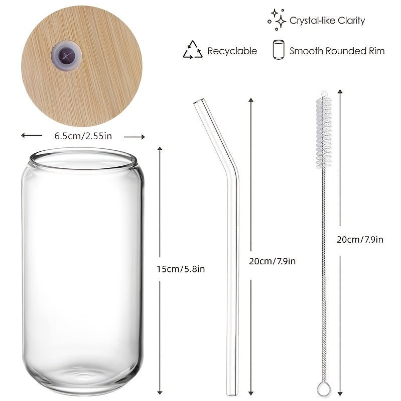 Glass Cup Set with Bamboo Lids & Straws – Clear Drinking Glasses for Coffee, Tea, Juice, Beer