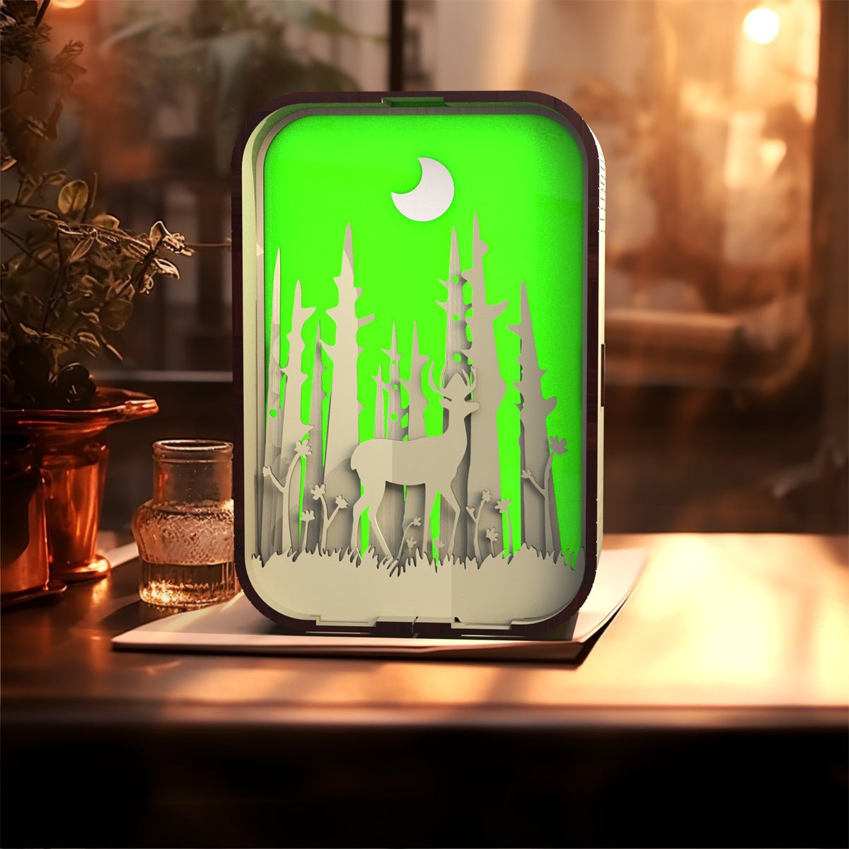 Minimalist Wood Carving LED Night Light, Dimmable Desktop Decoration Lamp