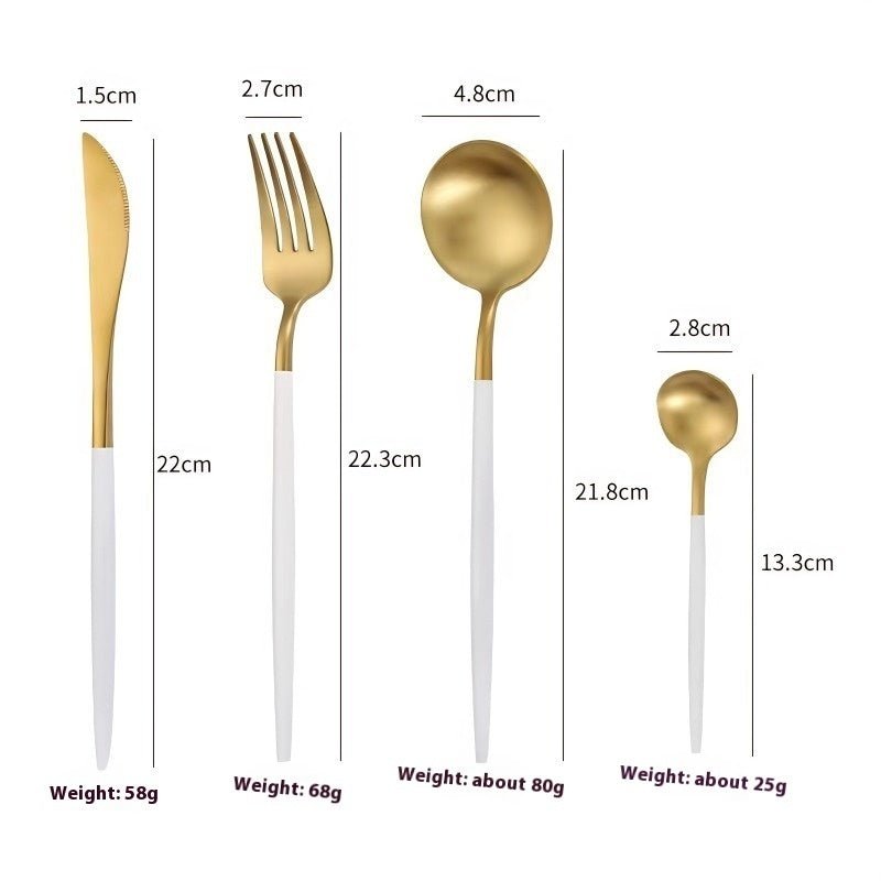 Modern Portugal 304 Stainless Steel Cutlery Set – Golden Knife, Fork & Spoon Flatware Collection