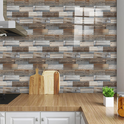 Wood Grain Mosaic Peel & Stick Wall Tiles – Waterproof Oil-Resistant PVC Stickers for Kitchen & Bathroom