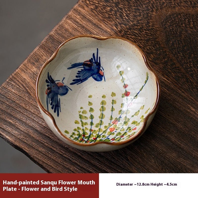 Retro Hand-Painted Ceramic Sauce & Dessert Plates – Underglaze Blue Style Fruit Dish