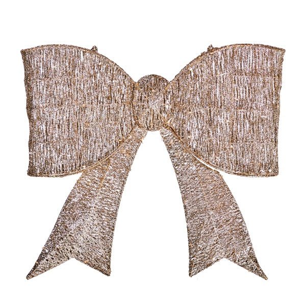 Pre-lit Outdoor Giant Bowknot Christmas Decoration, Lighted Metal Frame With 124 Warm White LED Lights, For Front Door Gate Wall Indoor Outdoor Holiday Party, Golden