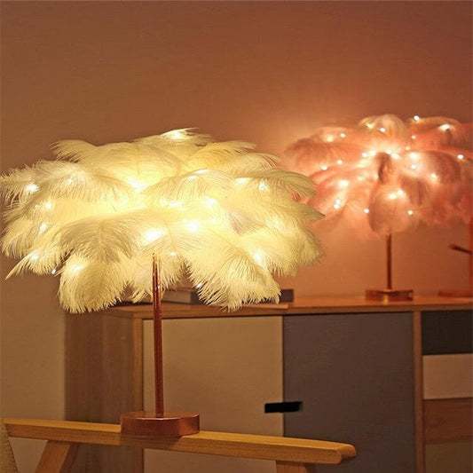 Decorative Feather Desk Lamp with Remote Control, USB & Battery Powered for Bedroom